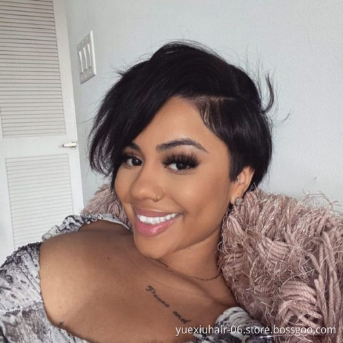 13x4 Lace Frontal Human Hair Wig 180% Density Wholesale Factory Price Natural Color Pixie Cut Short Straight Bob Wig For Women